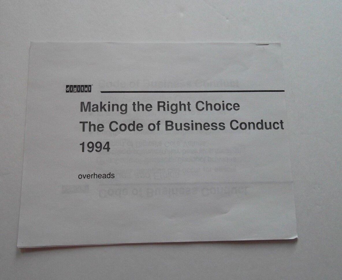 Vintage DEC Digital Equipment Corporation Code of Business Conduct Presentation
