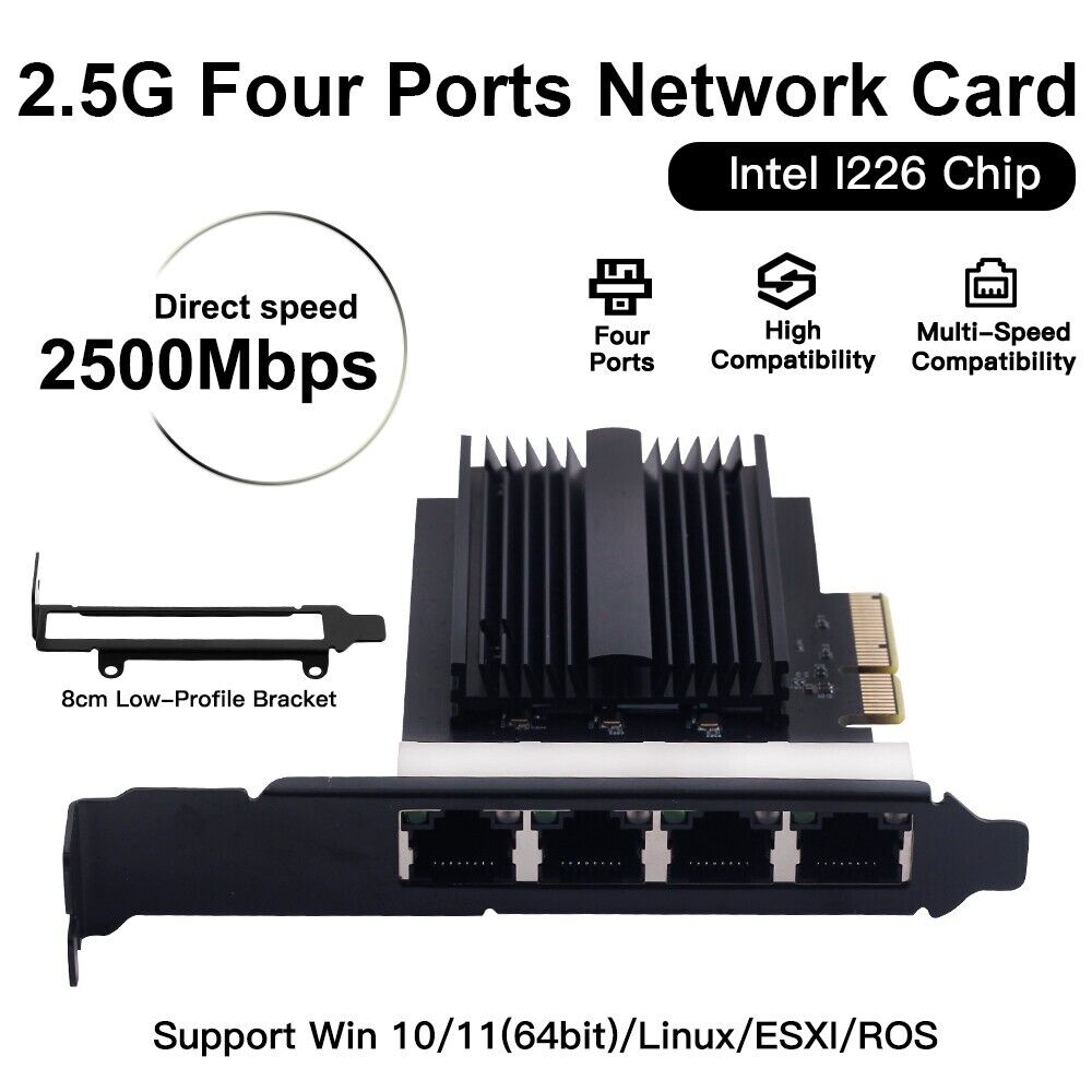 Four Ports Intel I226 PCIE 2.5Gbps RJ45 Desktop Ethernet Gigabit Network Adapter
