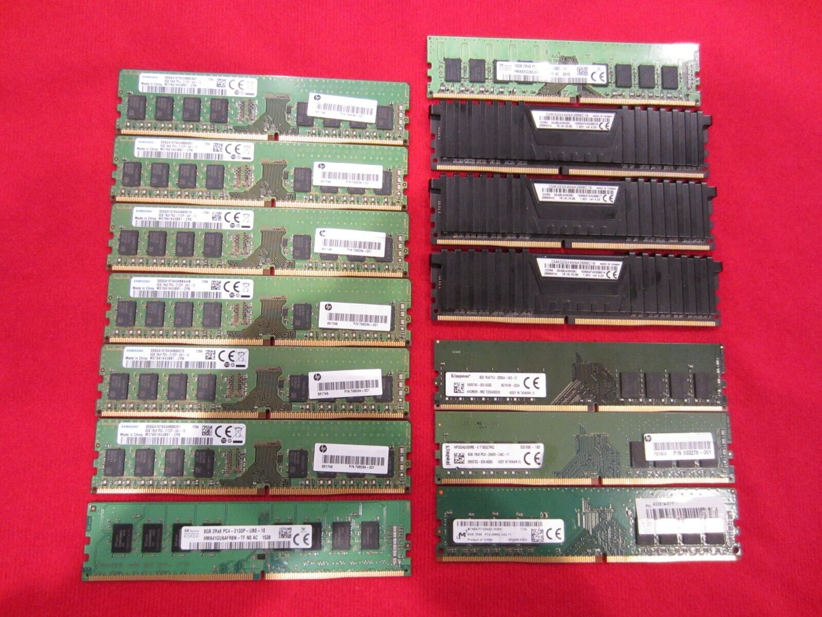 Lot of 14pcs Samsung,Micron,SKhynix 8GB DDR4-2133P/2666V/3200AA Desktop Memory