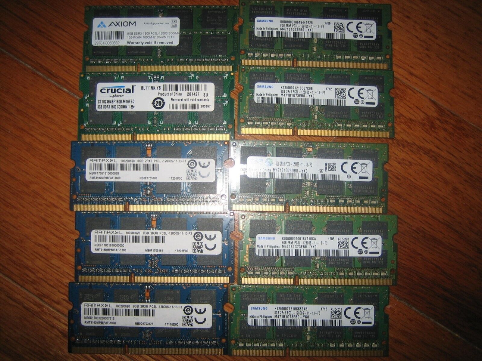 LOT OF 10 8GB DDR3 PC3L-12800S SODIMM MEMORY FOR LAPTOPS