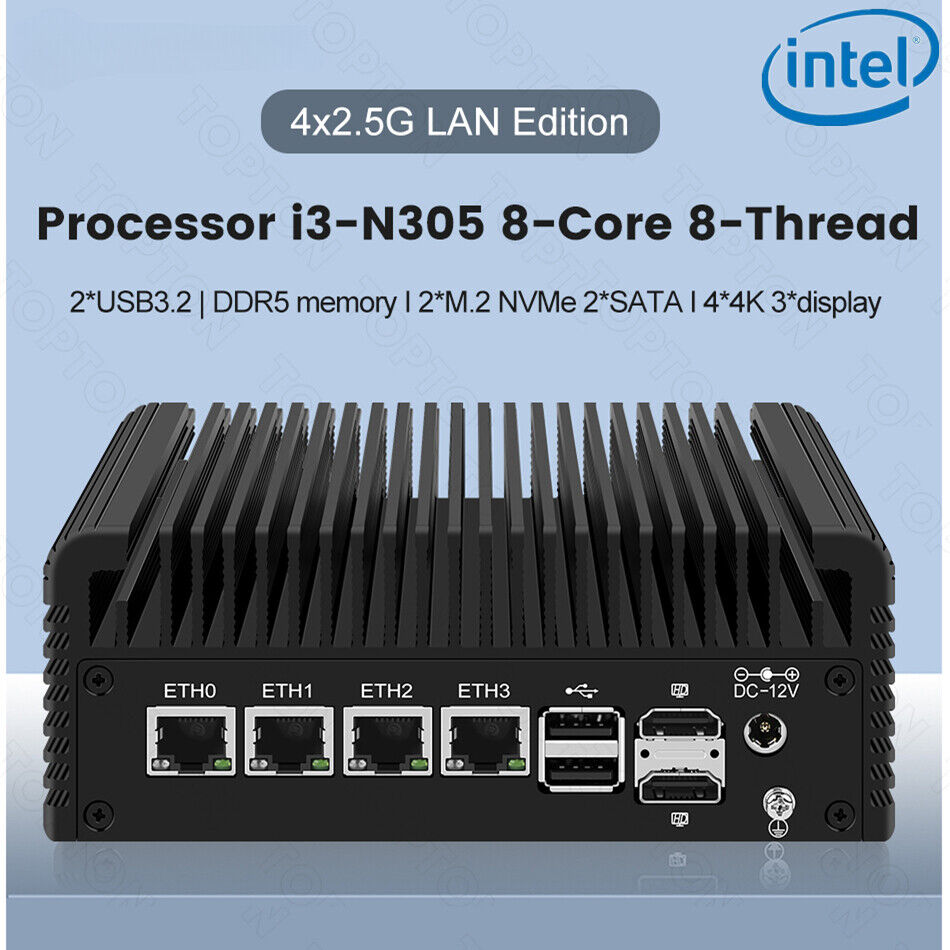 Firewall Router 12th Gen Intel N100 Quad Core 4xi226-V 2.5G DDR5 2*USB3.2 4*USB