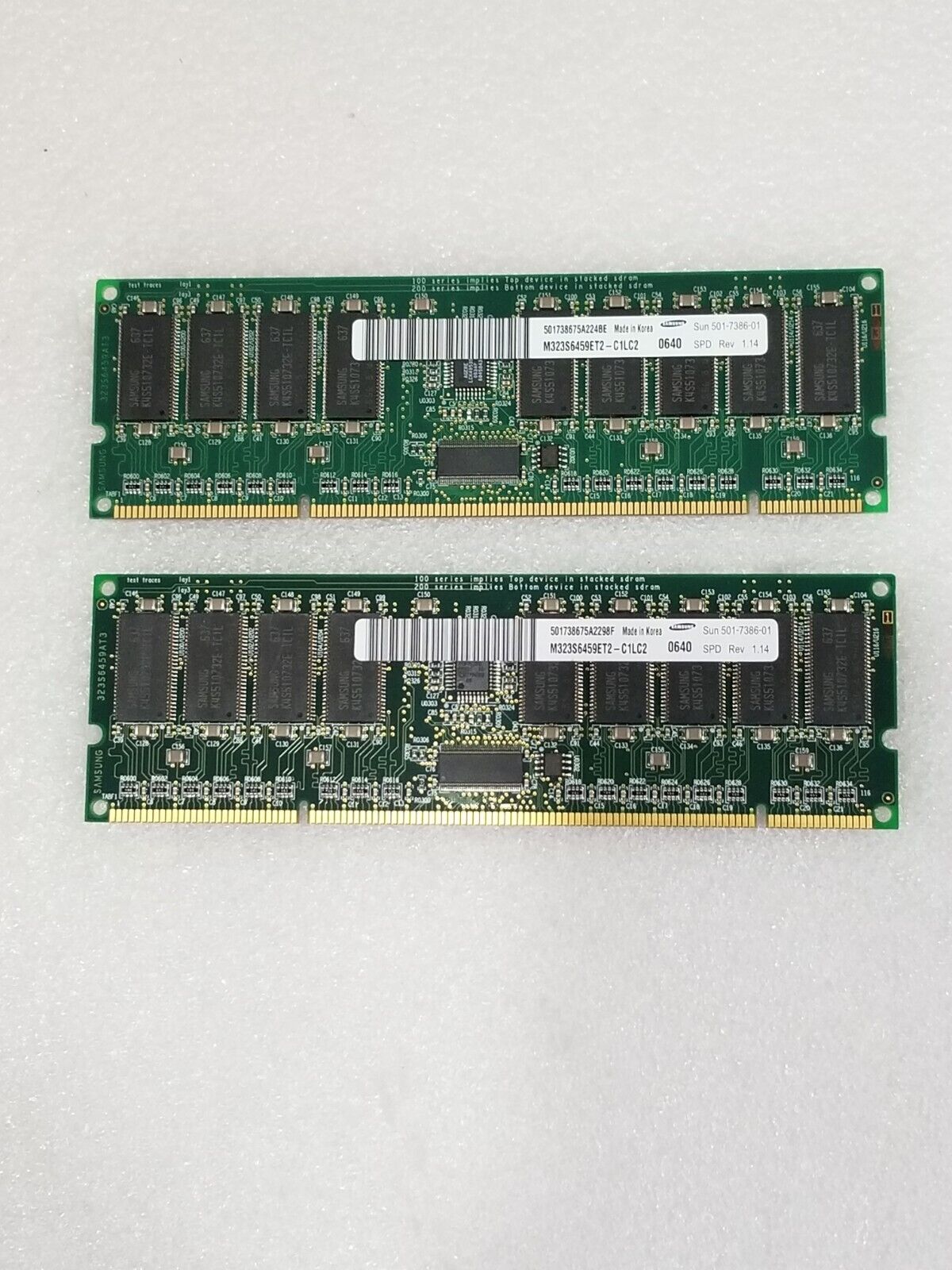 2 x Samsung 501-7386-01 Sun 1GB Memory Dimm M323S6459ET2-C1LC2
