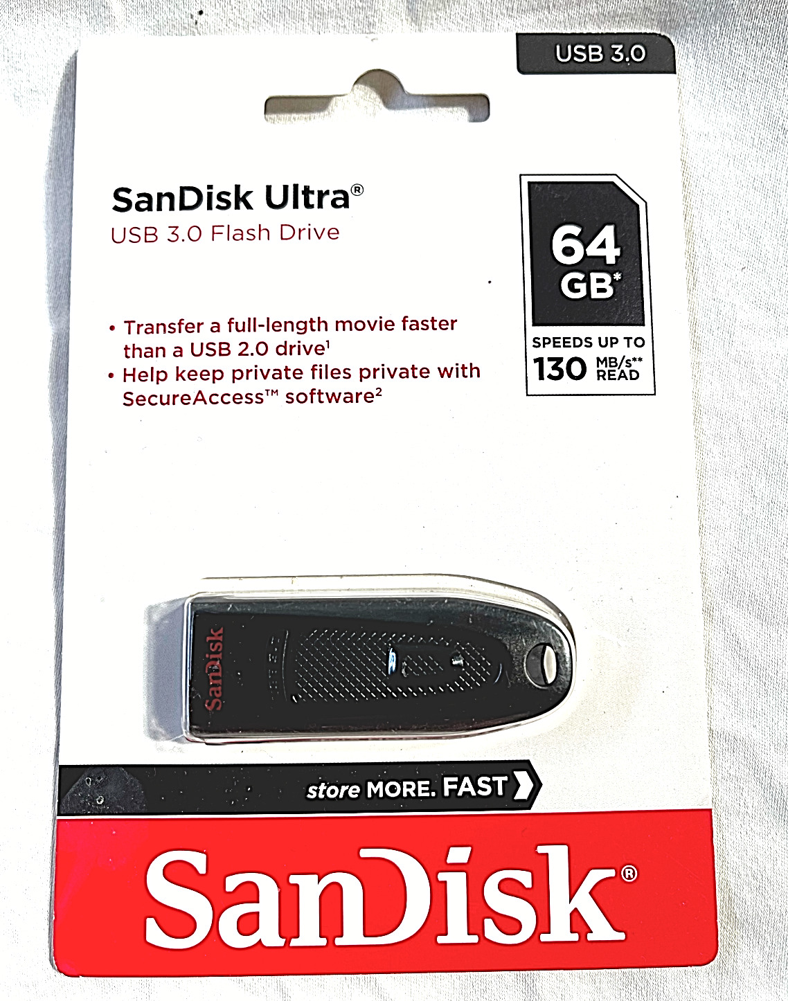 San Disk Ultra 3.0 64 GB FLASH DRIVE 130ms High-Speed Data Transfer Storage SAVE