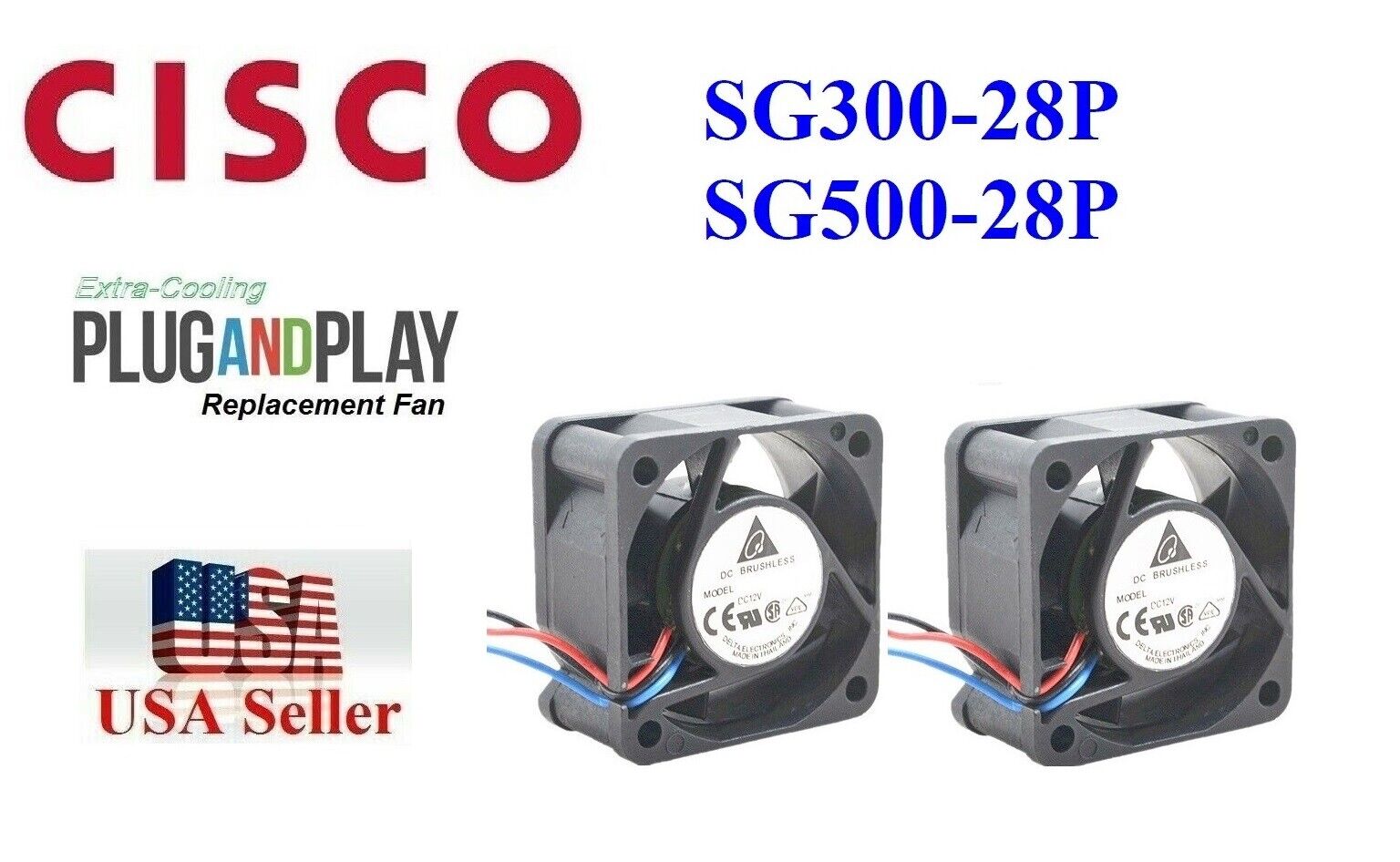 2x New Replacement Fans for CISCO SG300-28P, SG500-28P