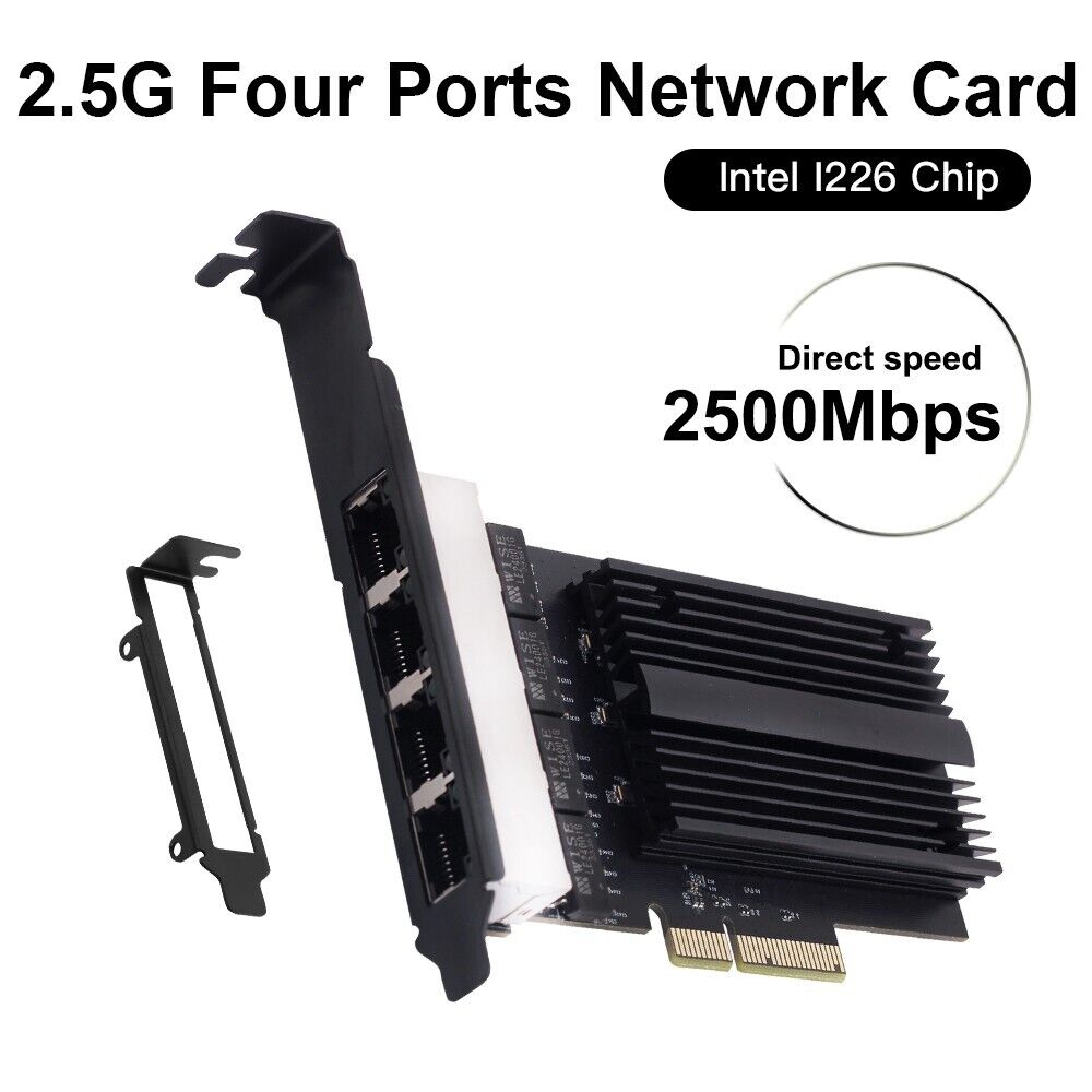 2.5G Gigabit Four Ports RJ45 Intel I226 Chip PCIE Ethernet Server Gaming Adapter