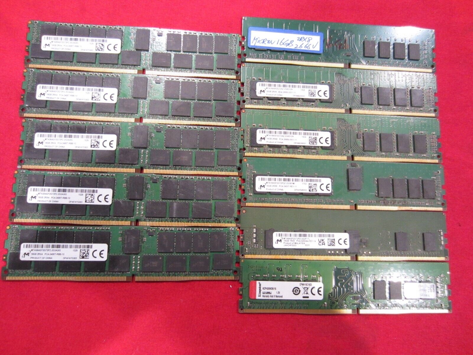 Lot of 11pcs 16GB Micron,Kingston PC4-2400T/2666V/3200AA  Desktop Memory
