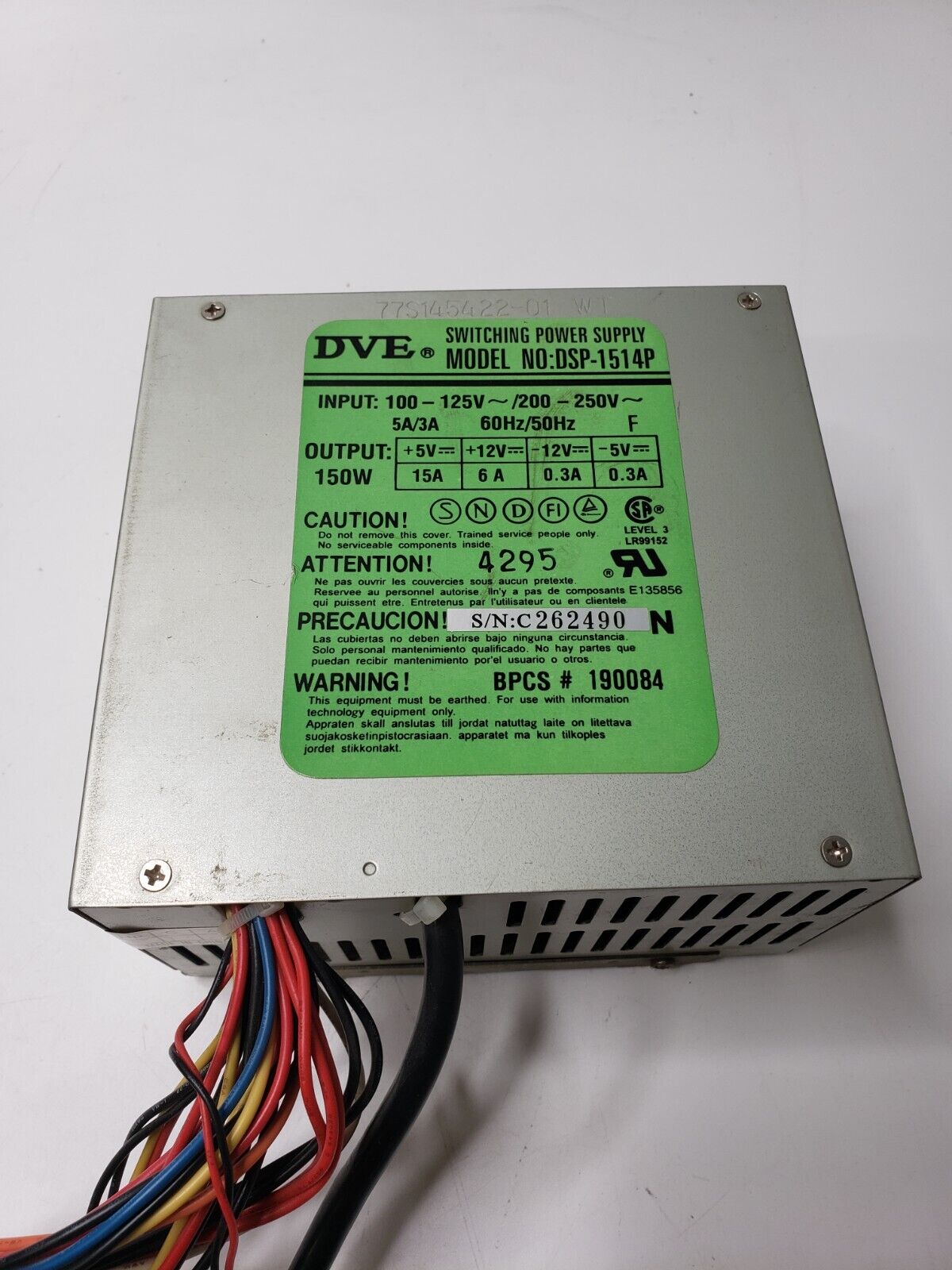 Zenith Z-Select 100 Power Supply AT 150W DVE Model DSP-1514P      UBC-0031-00-01