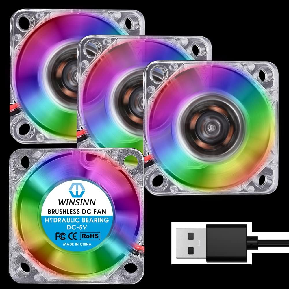 30Mm RGB USB Fan 5V, LED Colorful 3D Printer Micro 5 Volt Fans 3010 Hydraulic Be