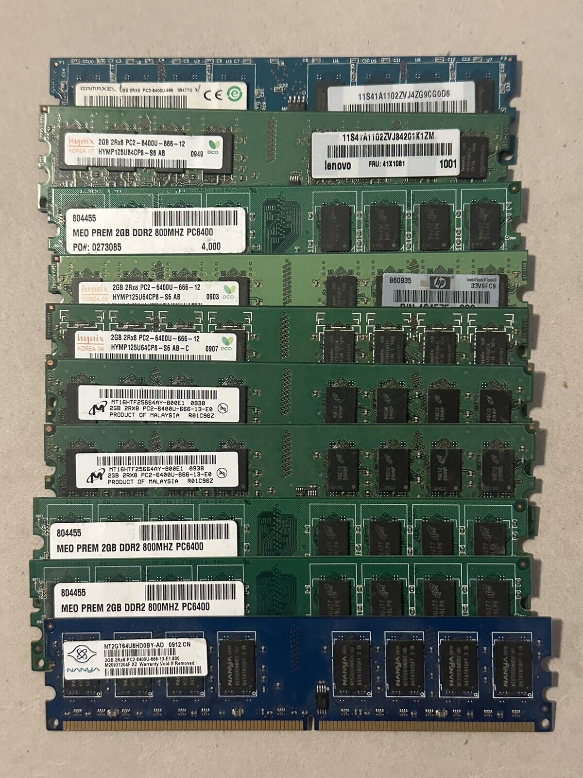 LOT (10) 20GB Multi Brand 2GB PC2-6400U DDR2 800 MHz DIMM Desktop Memory RAM