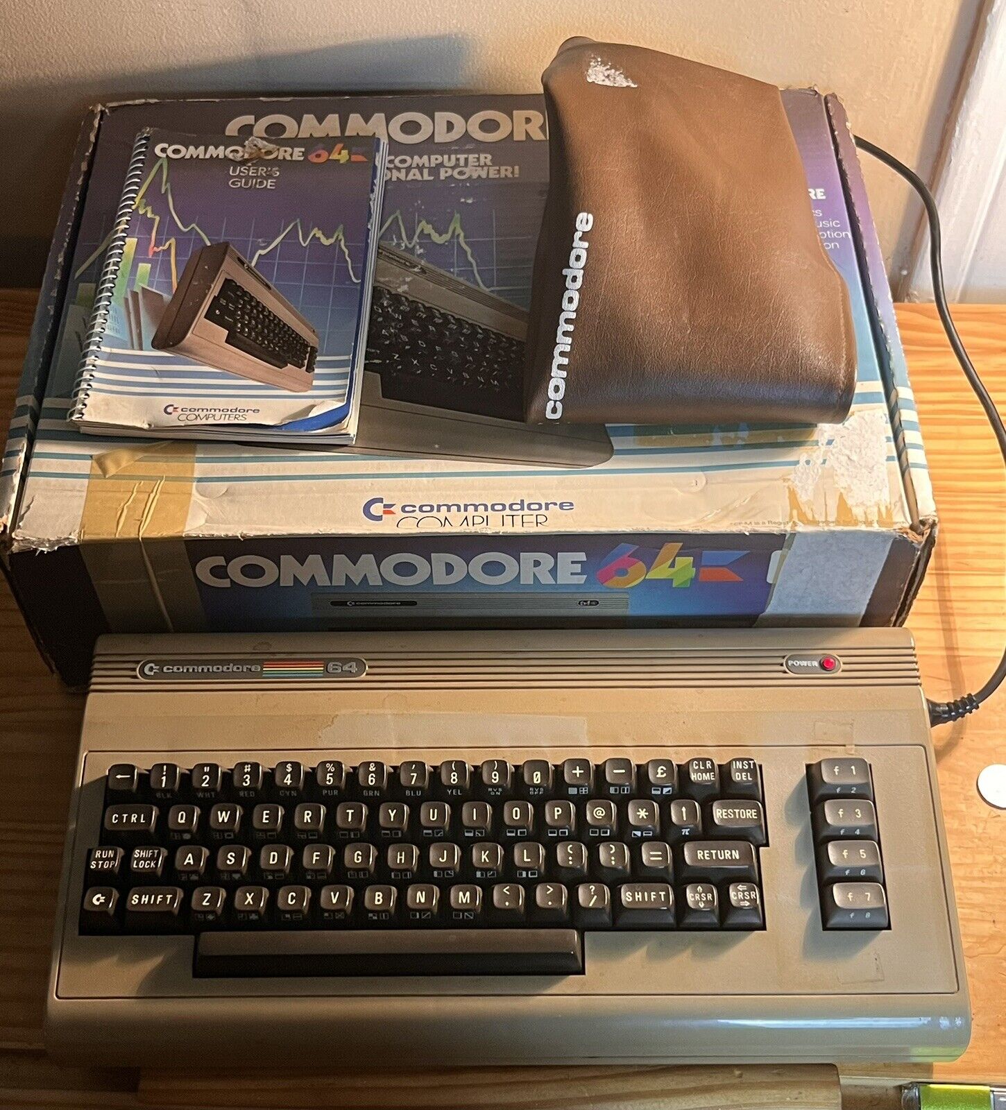 Commodore 64 LOT  (Computer, Box,  Adaptor, Manual, Cover) FOR PARTS OR REPAIR