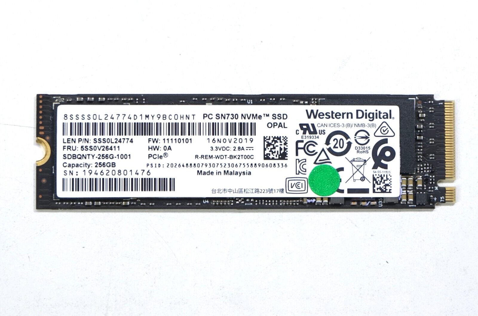 Western Digital PC SN730 256GB NVMe SDBQNTY-256G M.2 2280 PCIe Solid State (SSD)