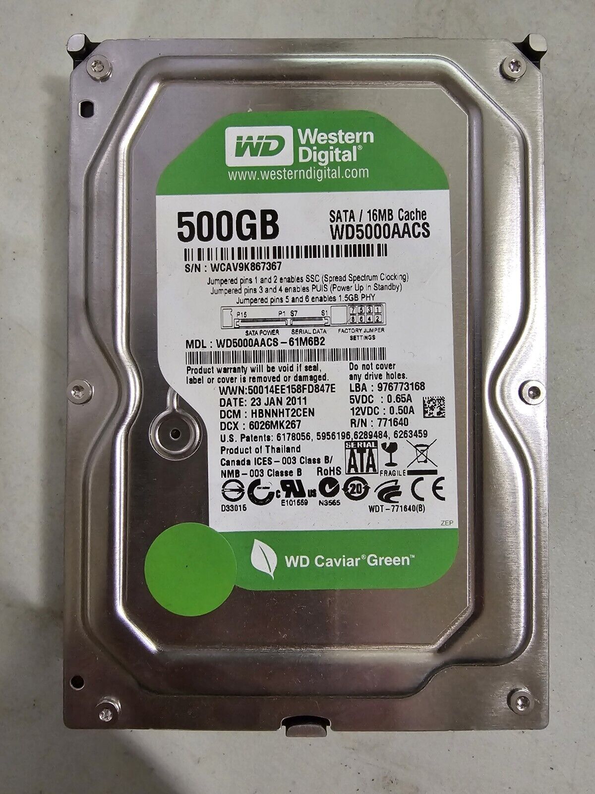 Western Digital Caviar Green 500GB Internal Desktop Hard Drive 16MB (WD5000AACS)