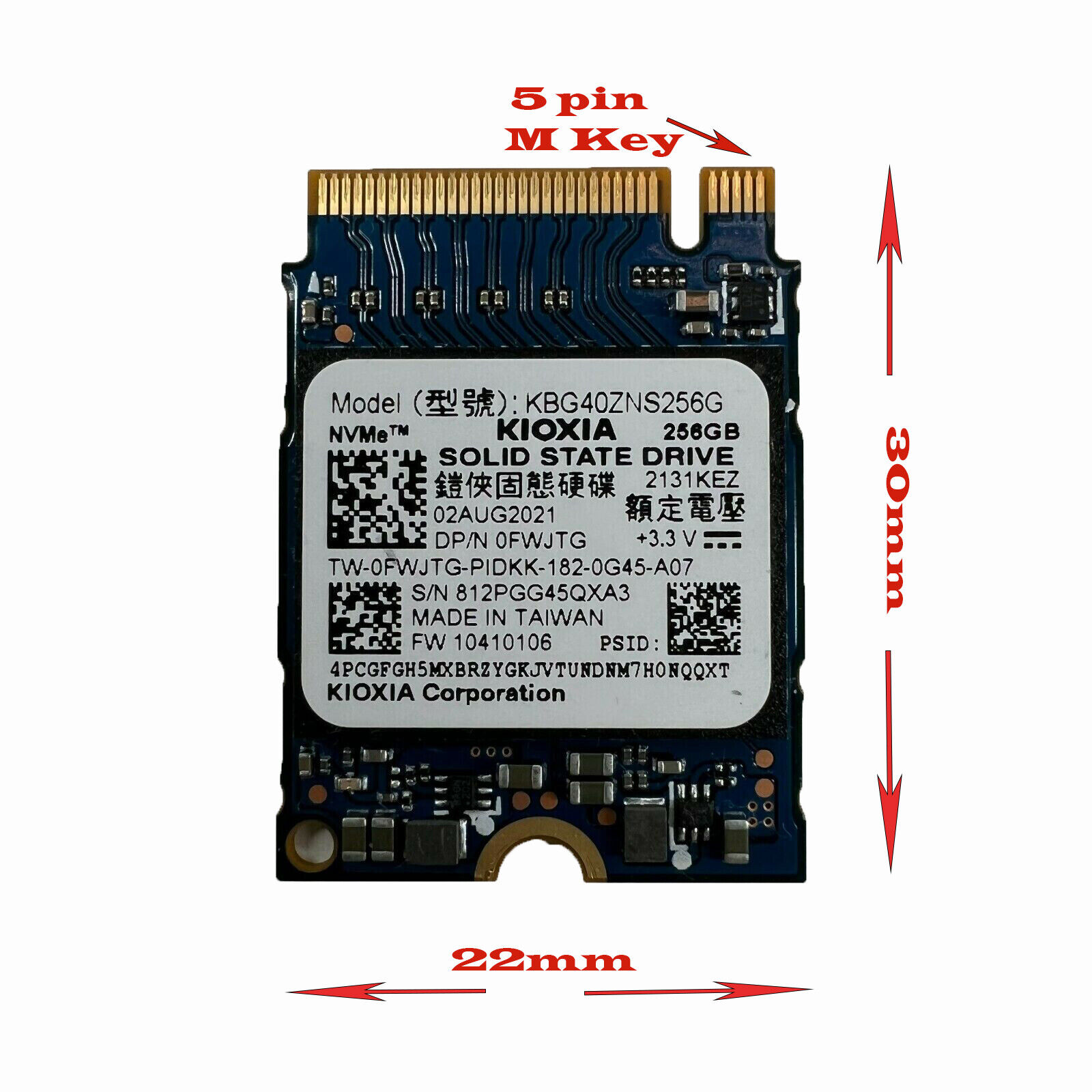 Kioxia (Toshiba) 256GB/512GB PCIe NVMe M.2 2230 30mm SSD