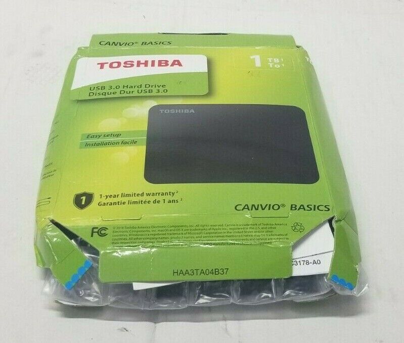 Toshiba Canvio Basics 1TB Portable External Hard Drive USB 3.0 Black - HDTB410XK