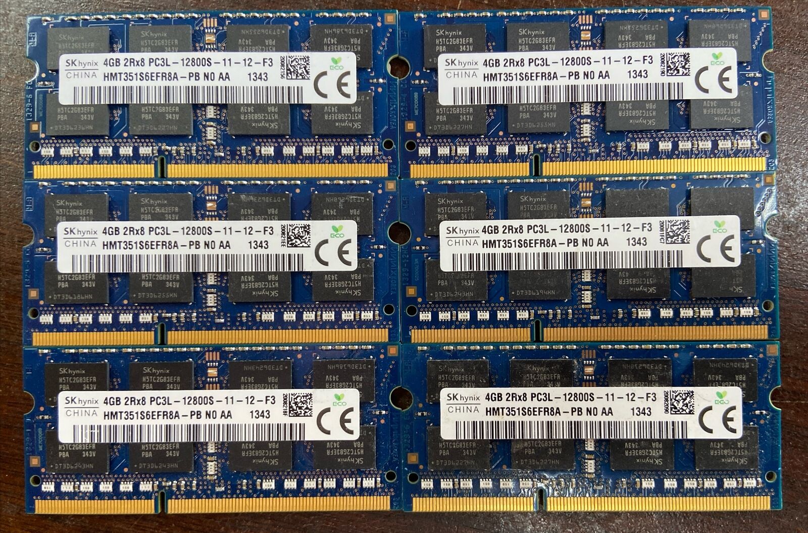 Lot of 6 SK Hynix 4GB 2Rx8 Memory Ram SoDimm PC3L-12800S HMT351S6EFR8A-PB