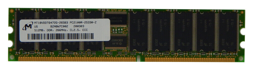 Micron 512MB DDR ECC MT18VDDT6472G-265B3 266Mhz Memory