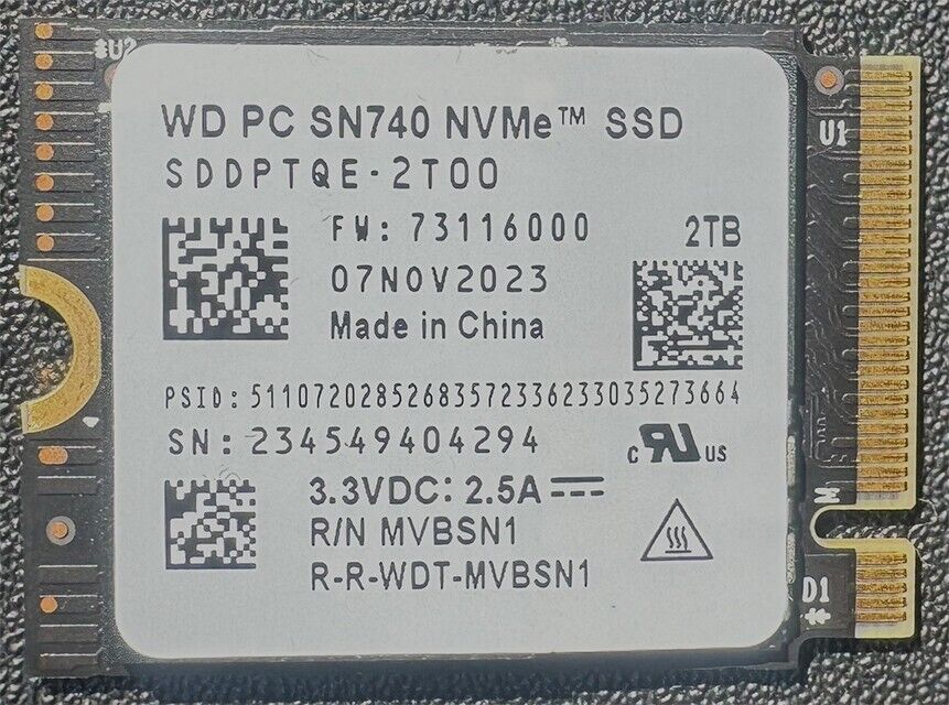 WD SN740 2TB M.2 2230 SSD NVMe PCIe4x4 For Steam Deck& MS-surface  laptop