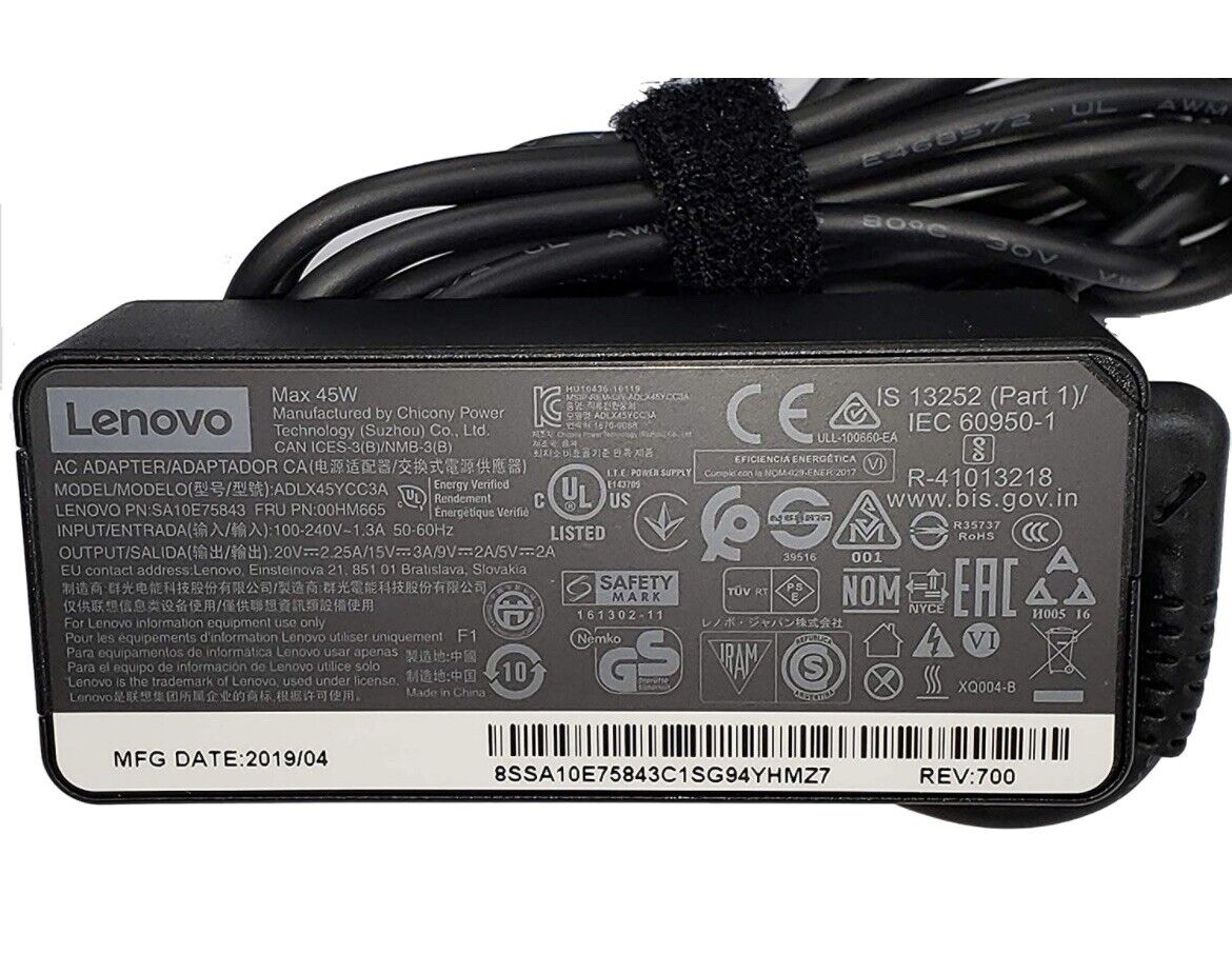New Lenovo Original Laptop Charger 45W watt USB Type C AC Power Adapter