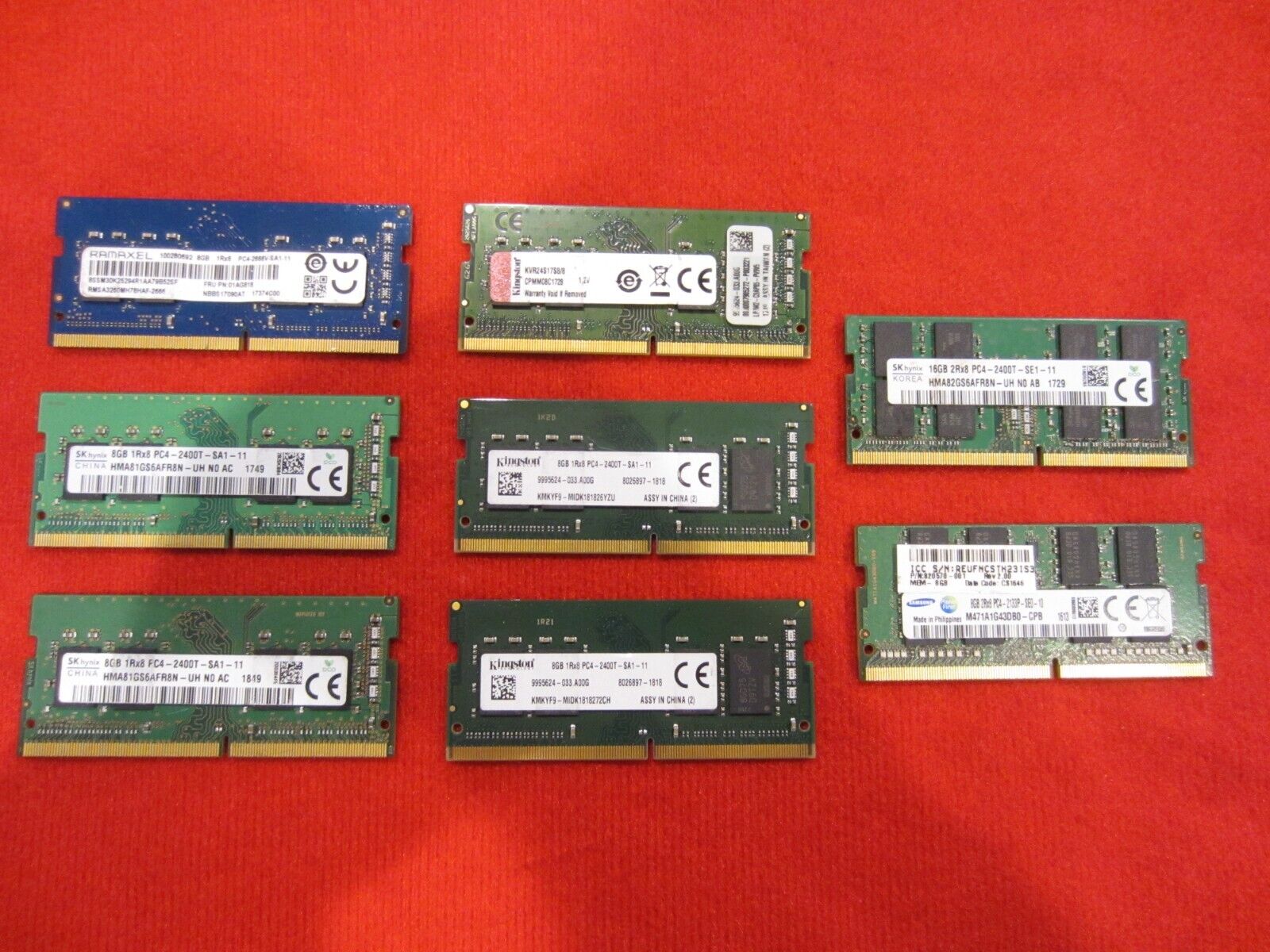 Lot of 8pcs Samsung,SKhynix,Kingston 8GB/16GB DDR4-2400/2666Mhz Sodimm Memory