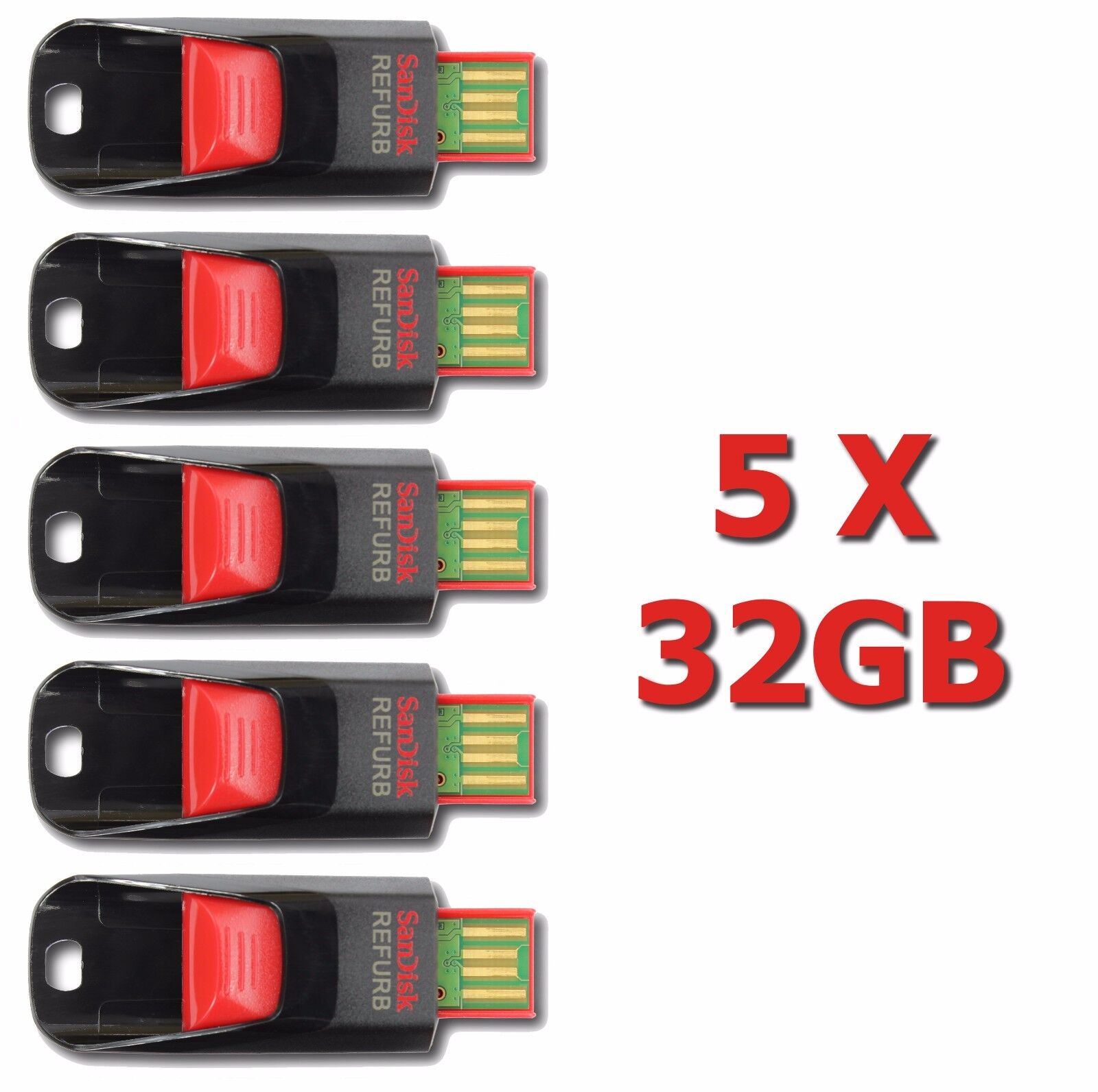 LOT 5x SanDisk SDCZ51-032G 32GB Cruzer Edge USB Black Red Flash Drive 32 GB 32G