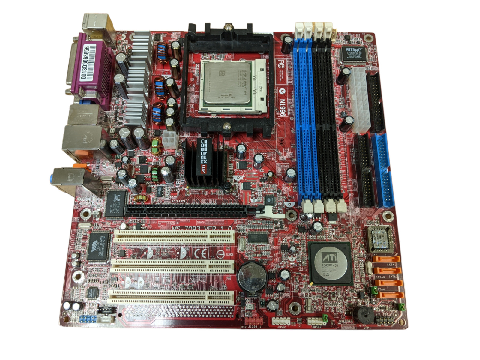 VINTAGE E-MACHINE MS-7093 PC MOTHERBOARD W/ ADA3200DIK4BI CPU No I/O Shield