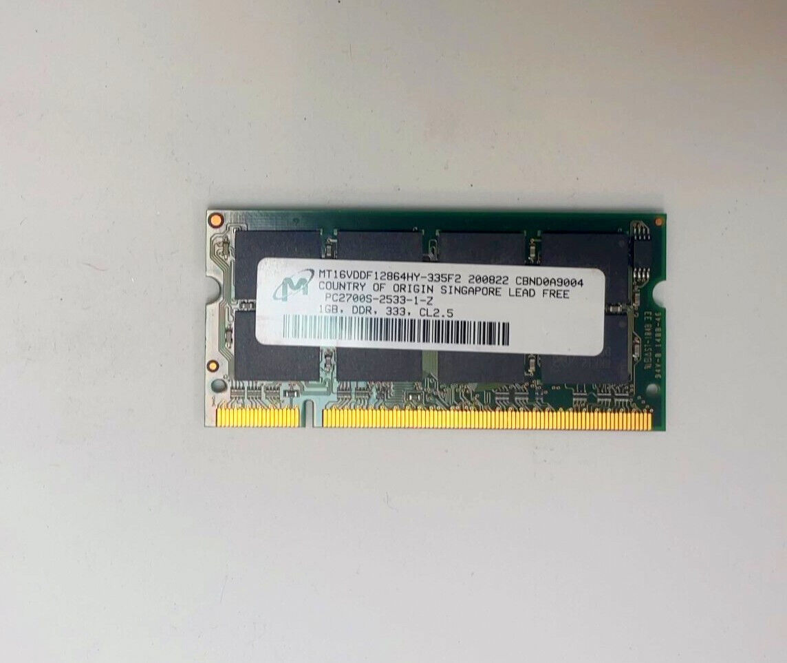Vintage 1GB Micron MT16VDDF12864HY-335F2 PC2700S 333MHz DDR1 SODIMM Laptop RAM