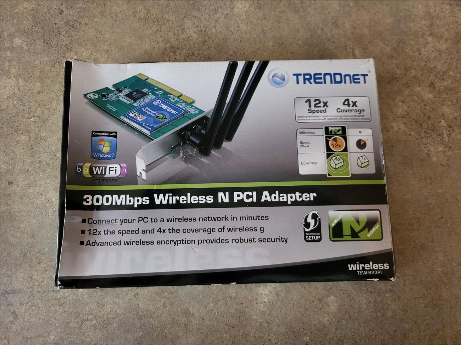 TRENDnet Wireless-N PCI Adapter 802.11n 64/128-Bit 300Mbps 2.4GHz TEW-623PI M9-3