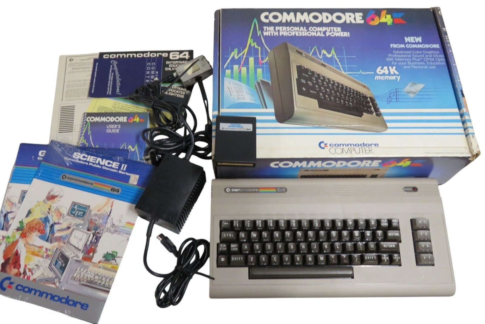 COMMODORE 64 COMPUTER (CIB) WORKING W/ POWER SUPPLY