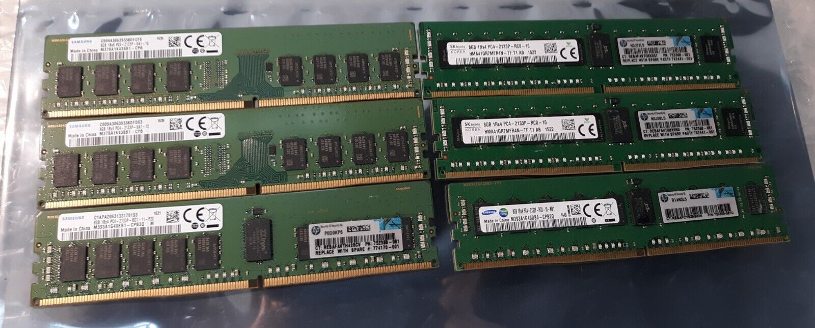 Lot of 6 Samsung/SK Hynix 8GB 1Rx4 PC4-2133P EB1/BB1/R4N/DB0 Memory RAM