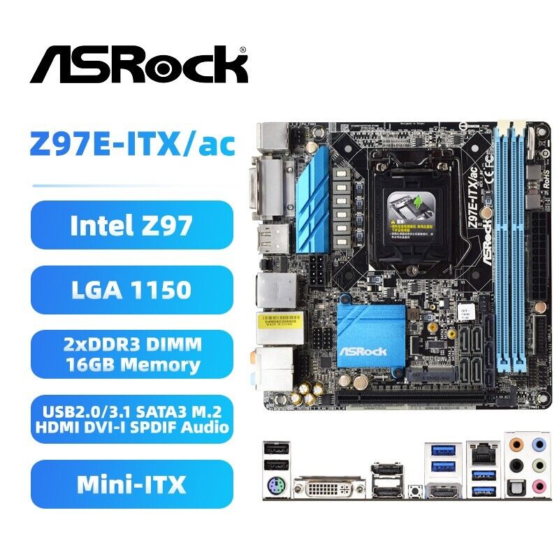 ASRock Z97E-ITX/ac Motherboard Mini-ITX Intel Z97 LGA1150 DDR3 SATA3 HDMI SPDIF
