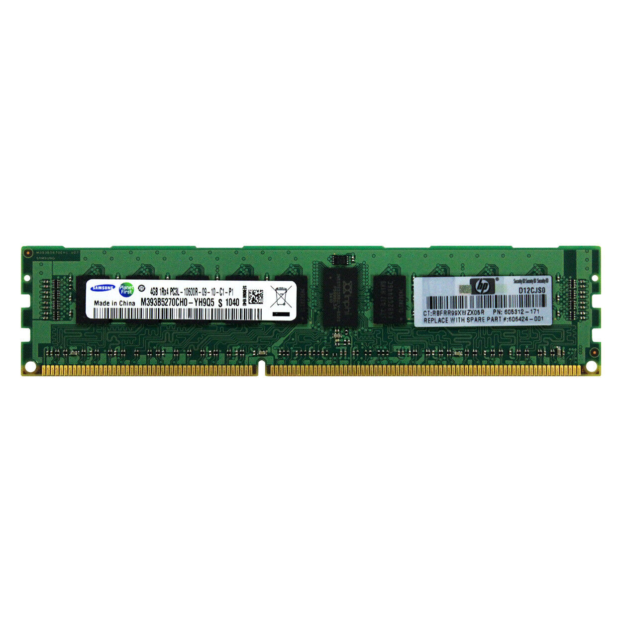 HP 4GB 1Rx4 PC3L-10600R DDR3 1333MHz 1.35V ECC REG RDIMM Server Memory RAM 1x 4G