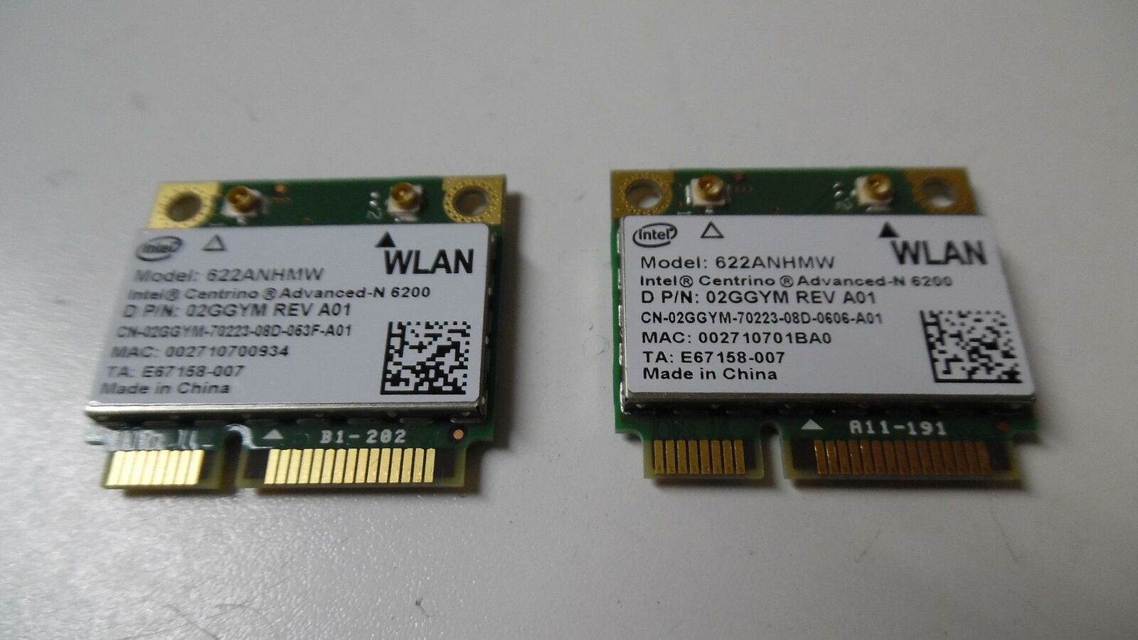 Pair of Genuine Wireless Card 622ANHMW for HP EliteBook 8440P - 02GGYM