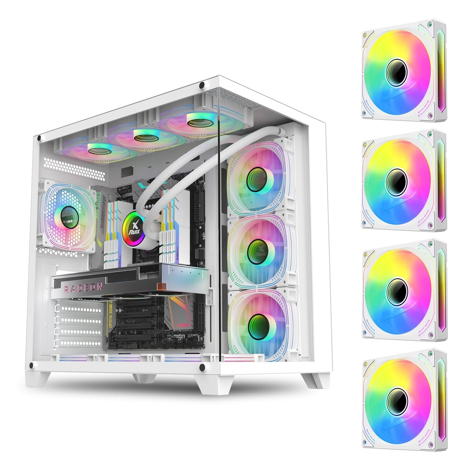 White PC case, 4Pack PWM RGB Computer Fans pre-Installed, Gaming Desktop pc H...