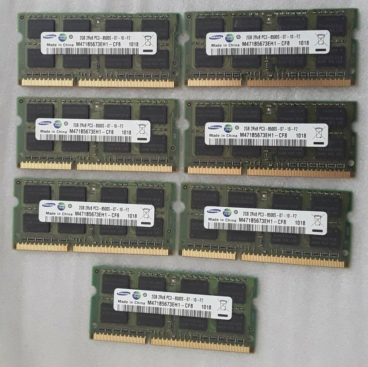 Lot of 7 Samsung M471B5673EH1-CF8 2GB PC3-8500S-07-10-F2 DDR3-1066MHz Memory RAM
