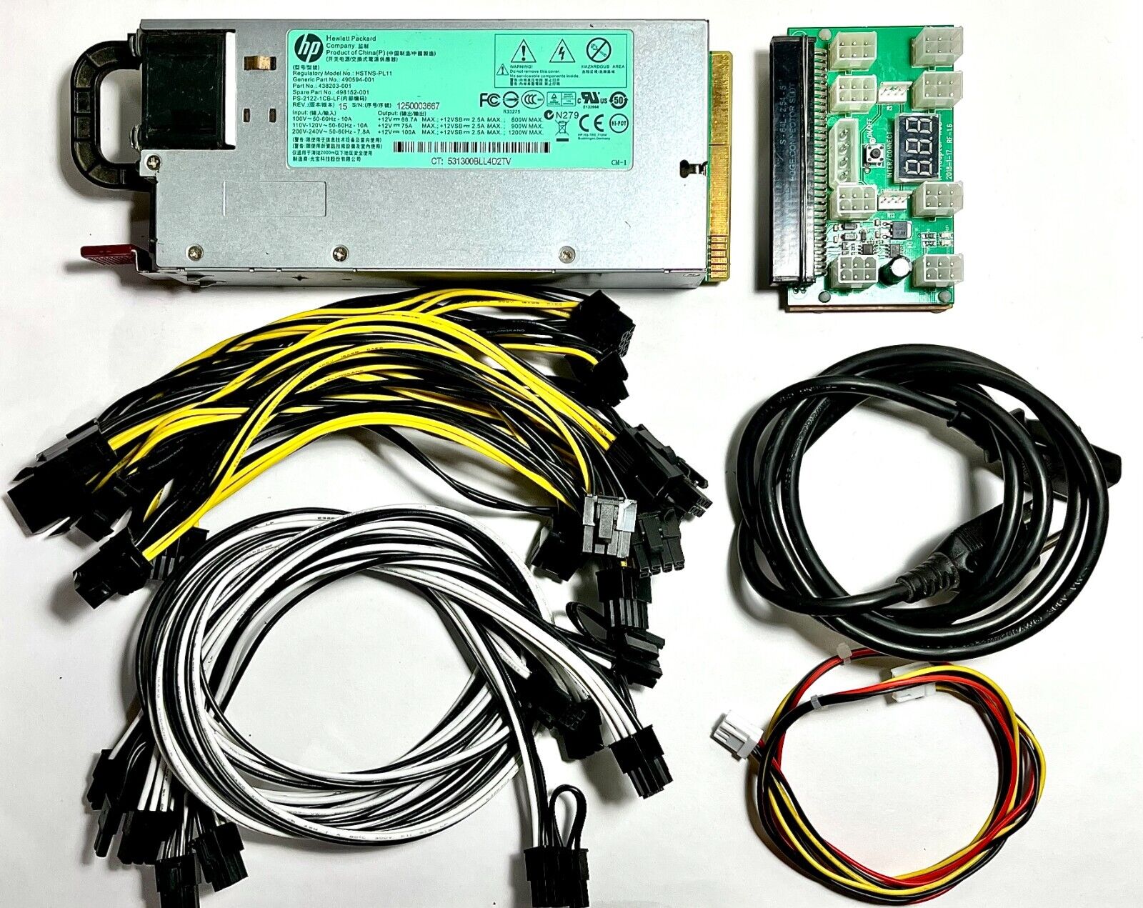 HP 1200W PSU Kit Breakout Board w/ PCI-E Cables, Splitters & More