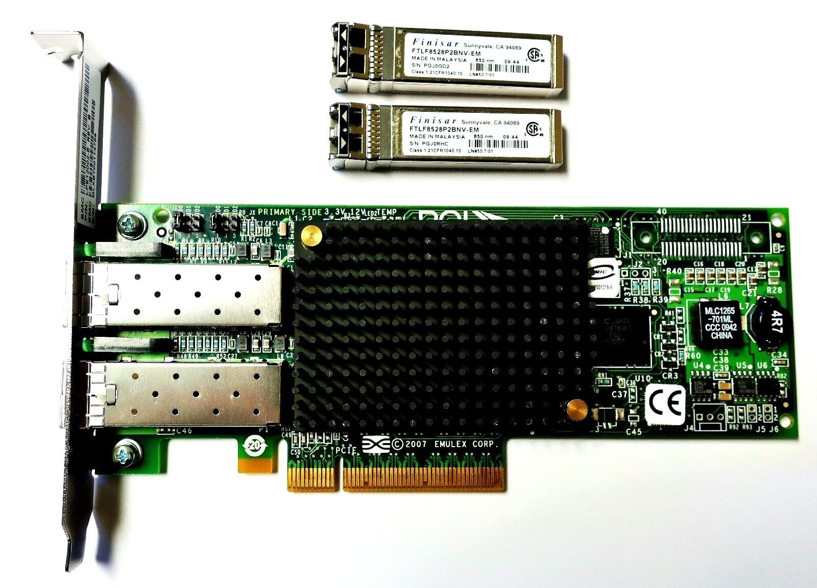 HP Emulex LPE12002 Adapter PCIe 2Port 8gb FC-HBA 82E 489193-001 +2x Finisar SFP+
