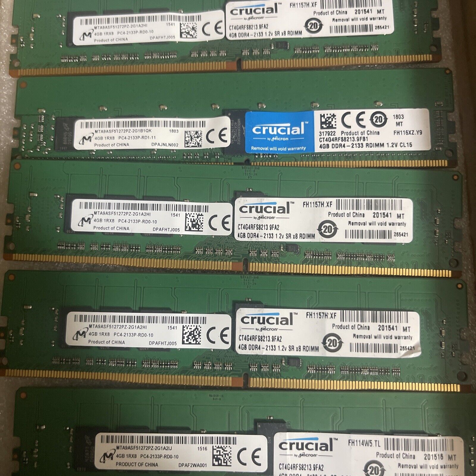 Lot Of 8 MICRON/Crucial 4GB 1RX8 PC4-2133P ECC REG SERVER MEMORY(32GB Total)