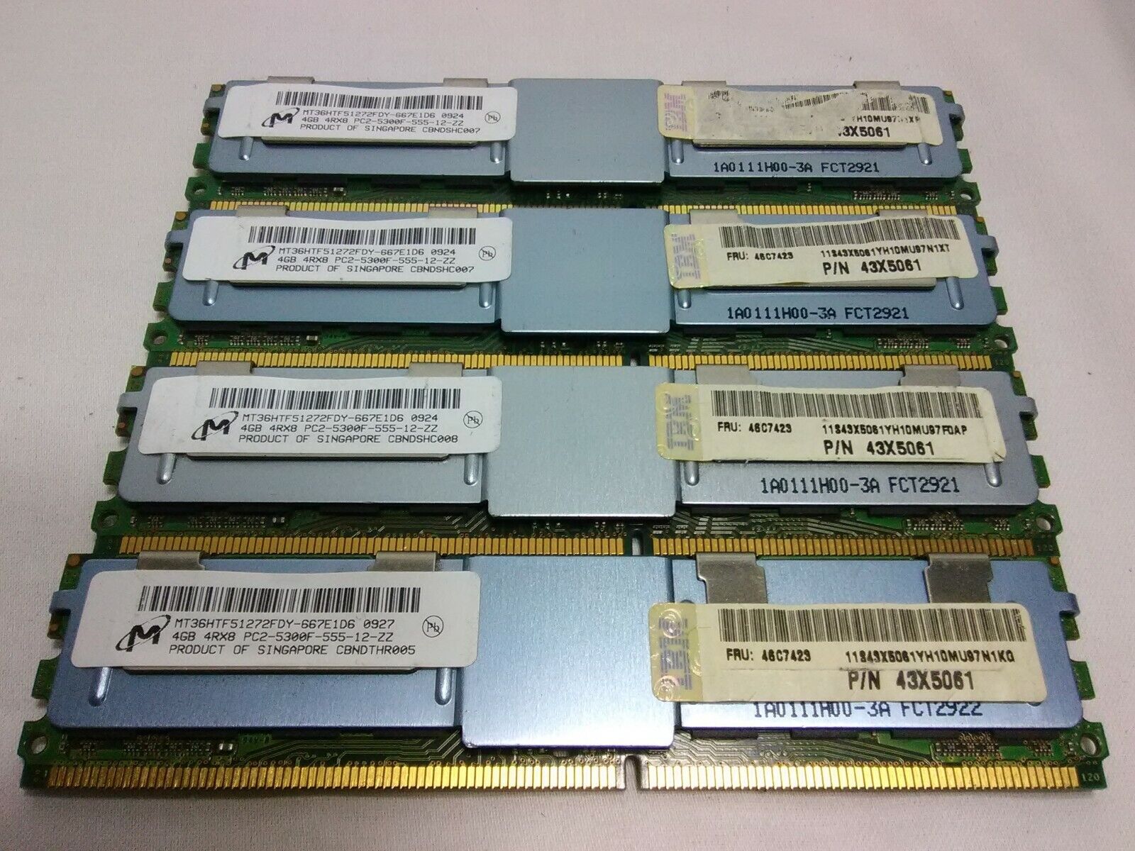 Micron 16GB (4GBx4) PC2-5300 MT36HTF51272FDY IBM P/N 43X5061 Memory Module