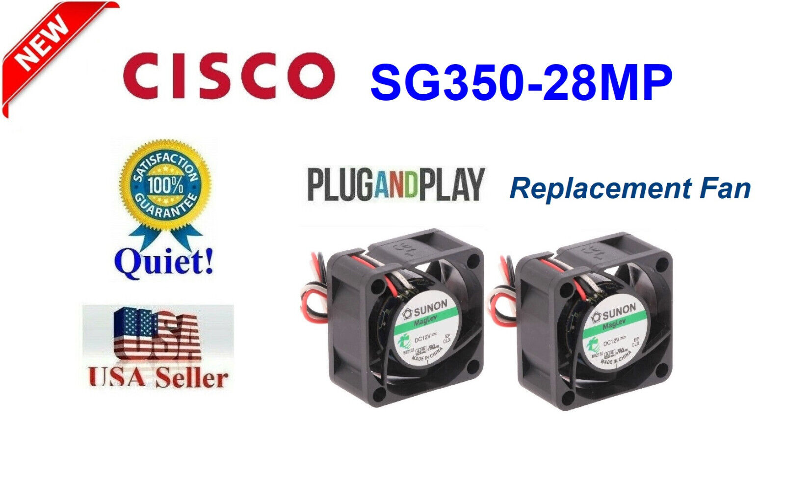 Pack 2x Quiet Replacemet Fans for Cisco SG350-28MP Managed Switch Low Noise