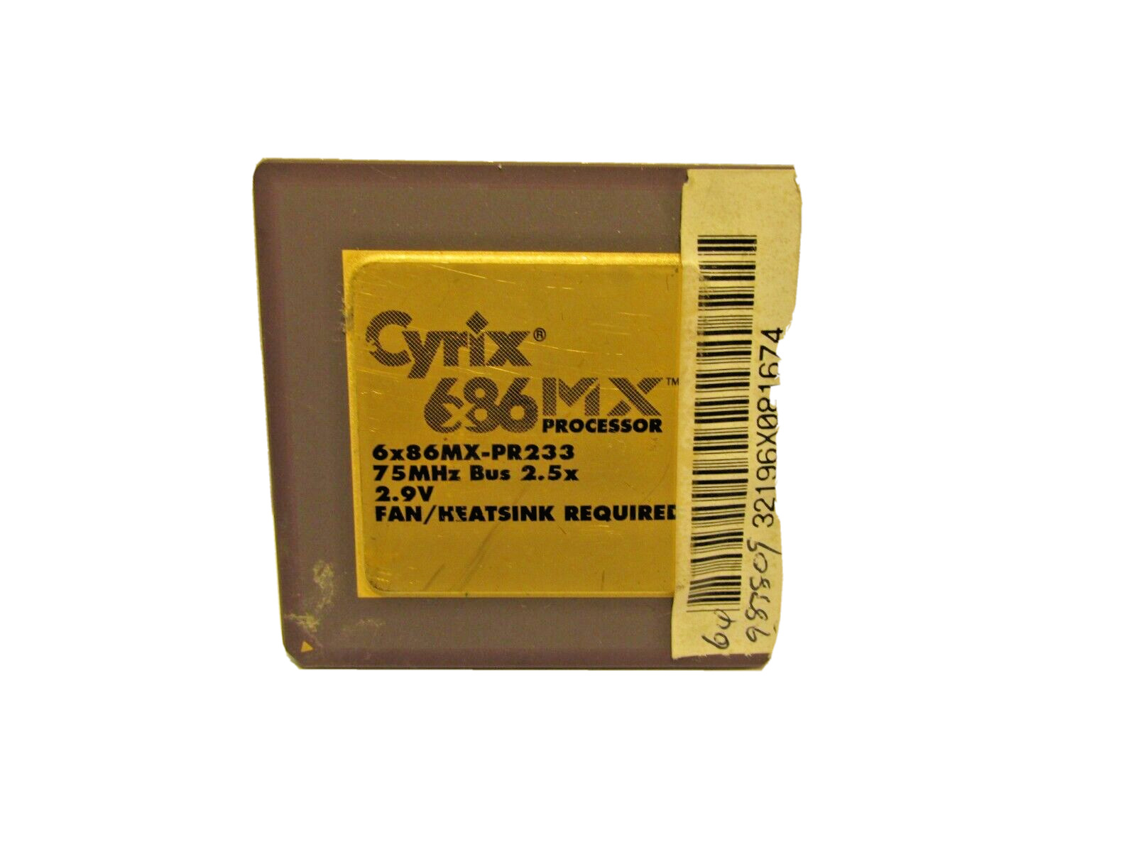 Cyrix 6x86MX-PR233 75Mhz Bus 2.5x 2.9V CPU, Gold Top,preowned  working