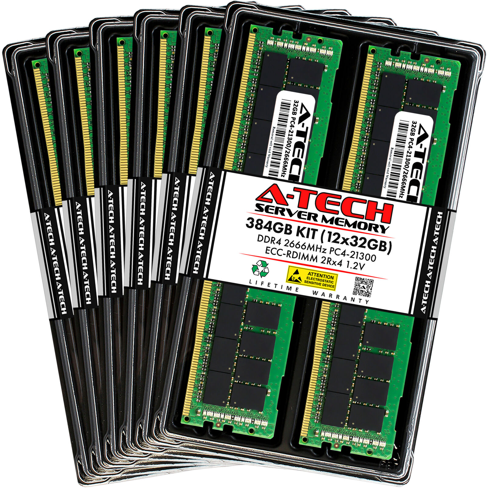 A-Tech 384GB 12x 32GB 2Rx4 PC4-21300R DDR4 2666 ECC REG RDIMM Server Memory RAM