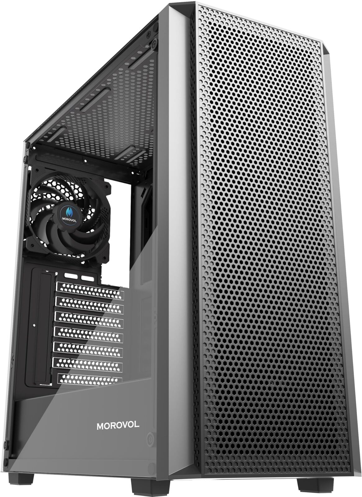 MOROVOL ATX PC Case, Mesh Front Panel Mid Tower Gaming PC Case, 4 Fans Preins...