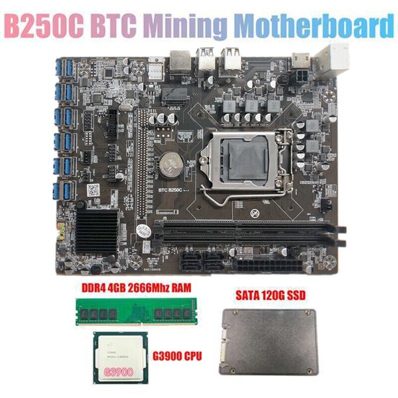 5X(B250C  Mining Motherboard with G3900 CPU+DDR4 4GB 2666MHZ +120G SSD5367
