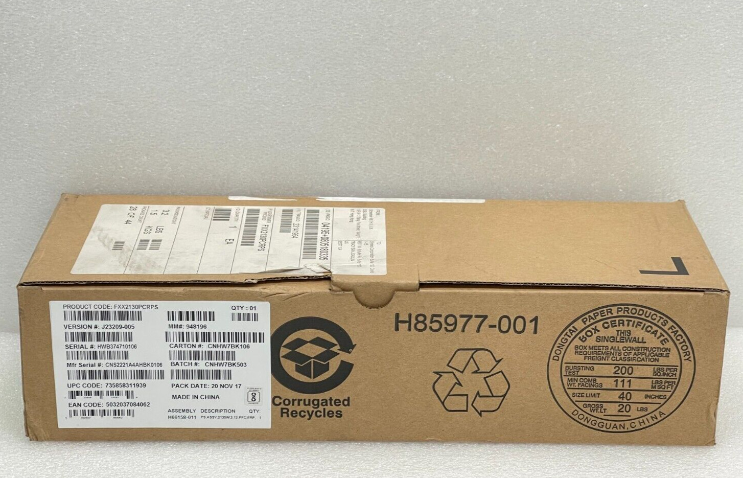 New (Open Box) Intel FXX2130PCRPS 2130W Power Supply (H66158-011) 