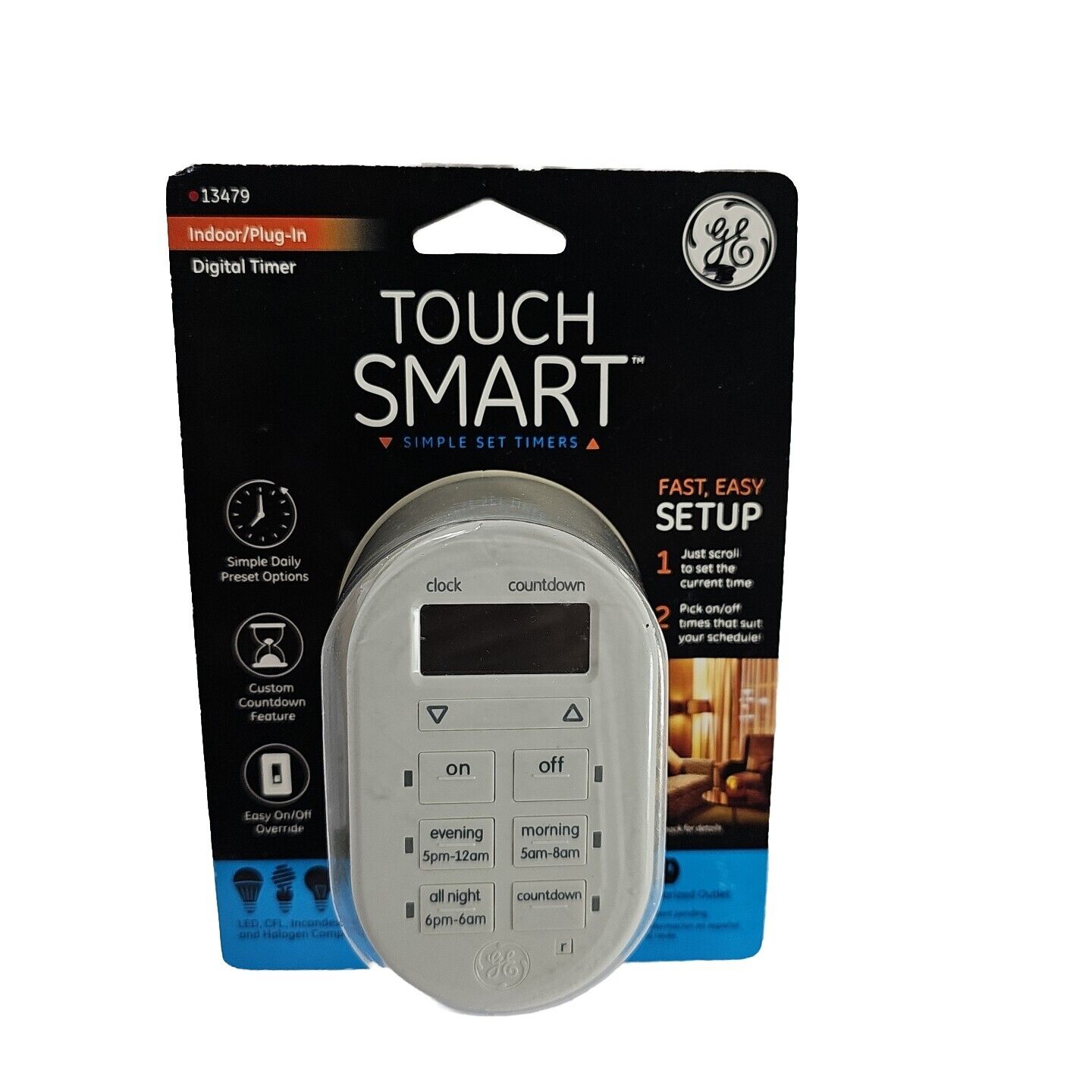NEW GE DIGITAL TOUCH SMART TIMER INDOOR PLUG IN SINGLE POLARIZED 13479 Brand New