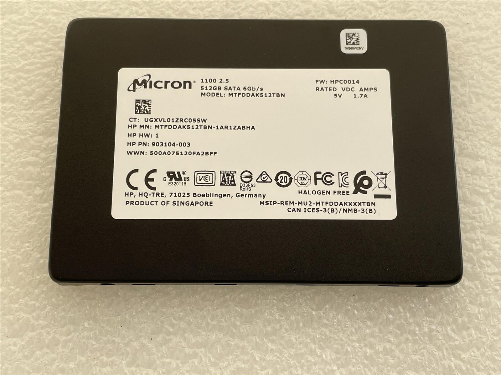 For HP 932538-853 Micron 1100 MTFDDAK512TBN 512GB SSD Solid State Drive Sata 2.5
