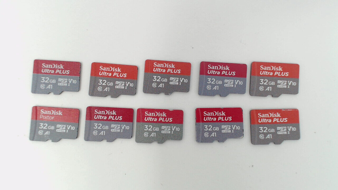 Lot of 10 - 32GB Sandisk Ultra Plus & Pixtor Micro SD Memory Cards