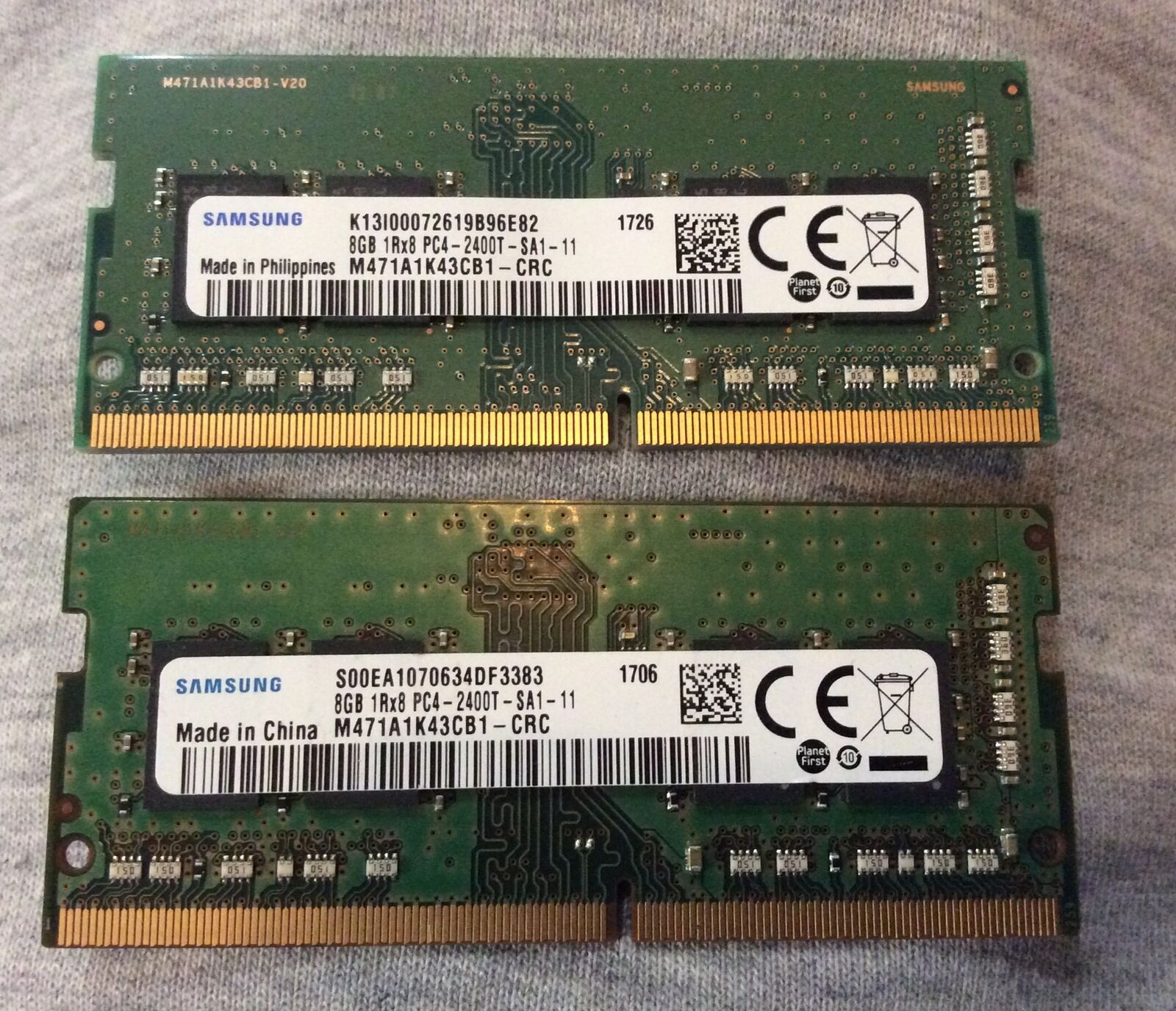 Samsung 16GB 2X 8GB 1Rx8 PC4-2400T-SA1-11 Laptop Memory Module M471A1K43CB1-CRC