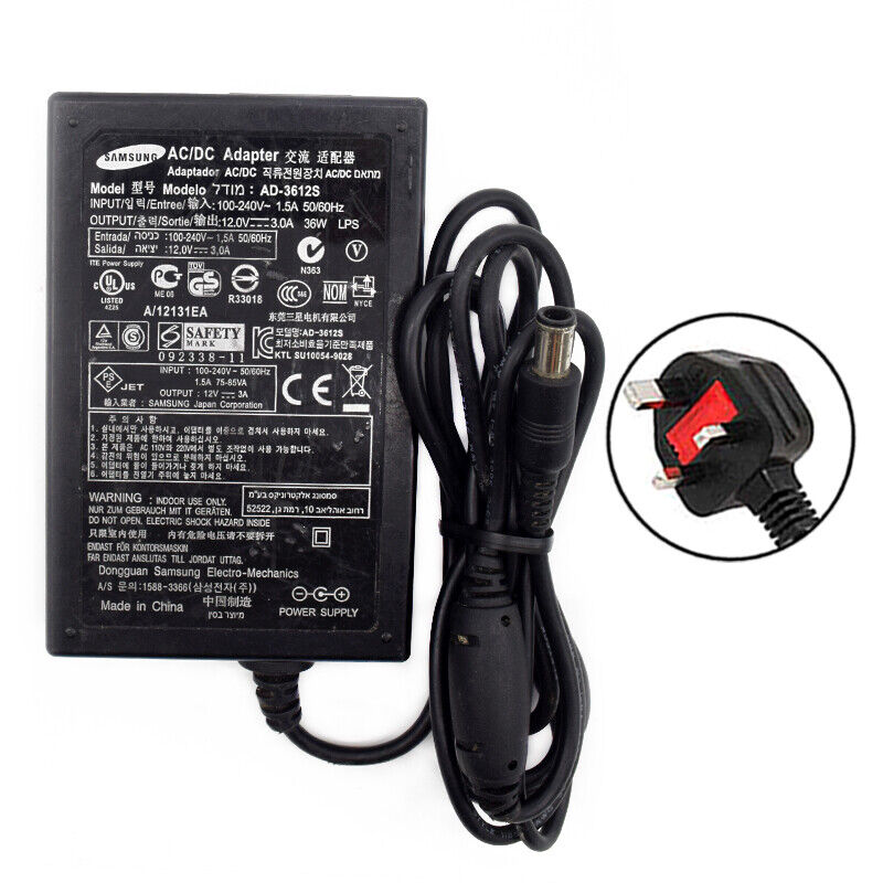 Samsung Power AC Adapter For PSCV360104A 12V LCD Monitor AD-3612S SAD03612A-UV