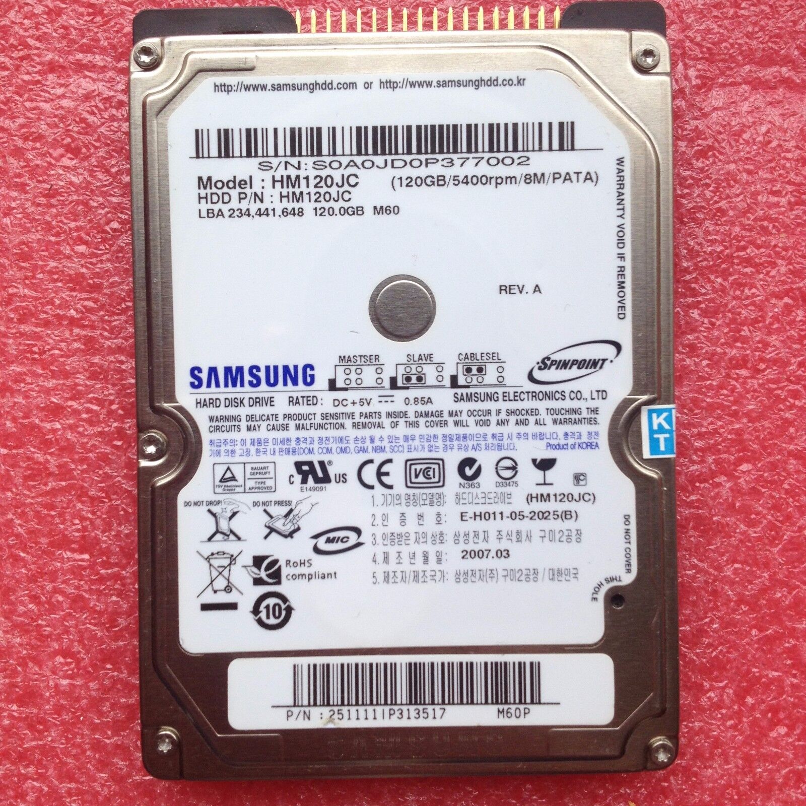 Samsung 120 GB 120GB IDE PATA 5400 RPM 2.5\